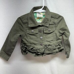 Genuine Kids OshKosh Olive Green Ruffle‎ Denim Jacket Toddler Girl 2T
